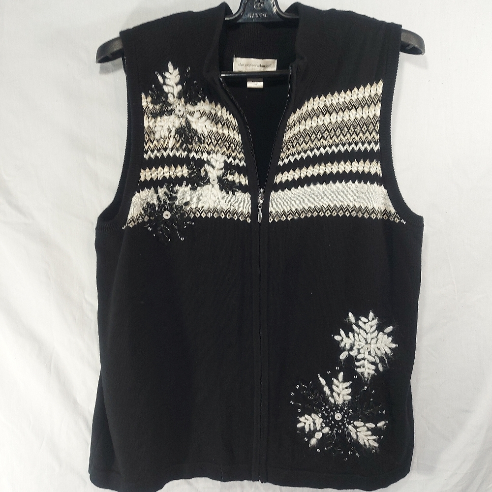 Christopher & Banks Embroidered Knit Christmas Sweater Vest, Large